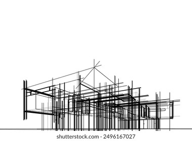 Architectural sketch of a building. Vector drawing