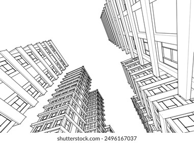 Boceto arquitectónico de un edificio. Dibujo de Vector