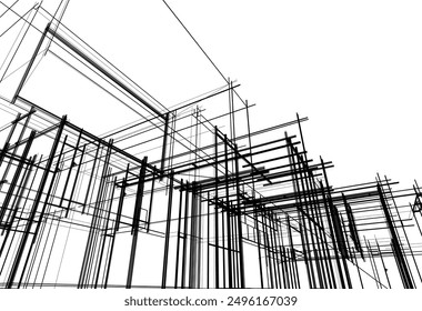 Architectural sketch of a building. Vector drawing