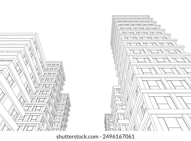 Architektonische Zeichnung eines Gebäudes. Vektorgrafik