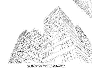 Boceto arquitectónico de un edificio. Dibujo de Vector