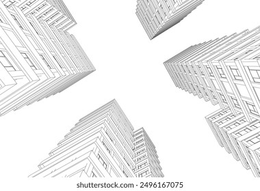 Architectural sketch of a building. Vector drawing