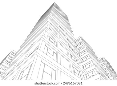 Boceto arquitectónico de un edificio. Dibujo de Vector