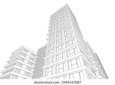 Boceto arquitectónico de un edificio. Dibujo de Vector
