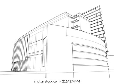architectural sketch of a building vector illustration