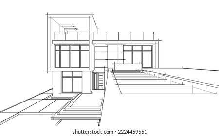 Architekturskizze eines Hauses