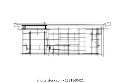 Architekturskizze eines Hauses