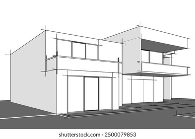 architektonische Skizze eines Hauses