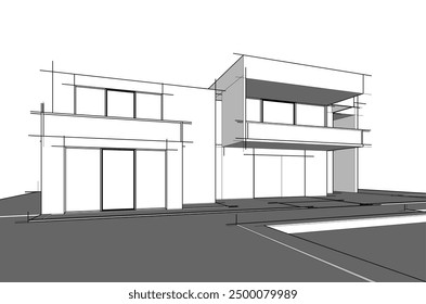 architektonische Skizze eines Hauses