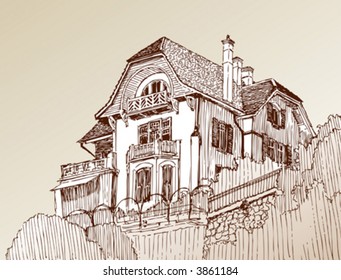 Architektonische Skizze des Hauses