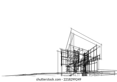 Architectural sketch of a house 3d illustration