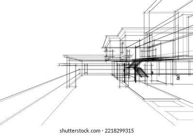 Architectural sketch of a house 3d illustration