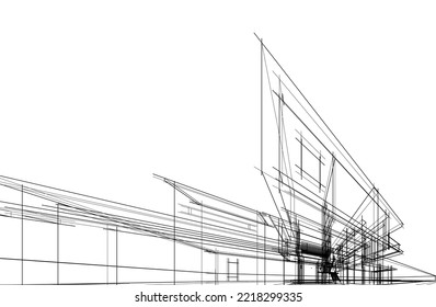 Architectural sketch of a house 3d illustration
