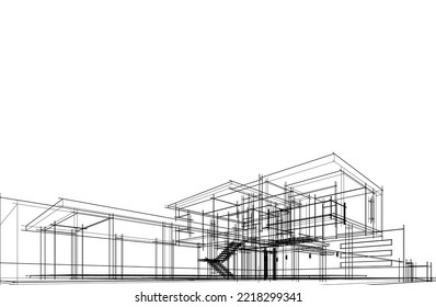 Architectural sketch of a house 3d illustration