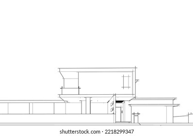 Architectural sketch of a house 3d illustration