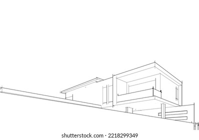 Architectural sketch of a house 3d illustration