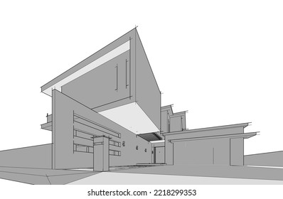 Architectural sketch of a house 3d illustration