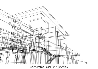 Architectural sketch of a house 3d illustration