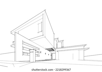Architectural sketch of a house 3d illustration