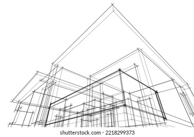 Architectural sketch of a house 3d illustration