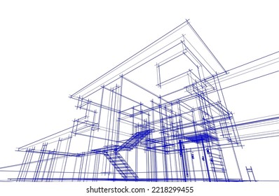 Architectural sketch of a house 3d illustration