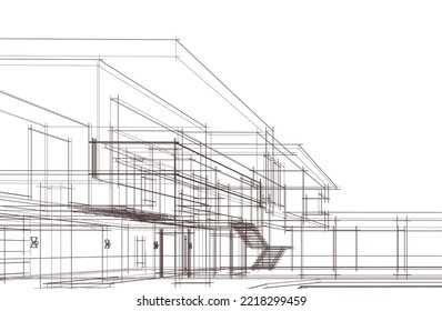 Architectural sketch of a house 3d illustration