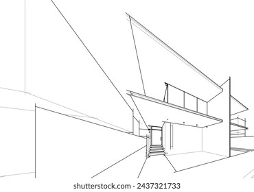 Architectural sketch of a house 3d illustration