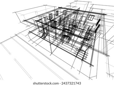 Architectural sketch of a house 3d illustration