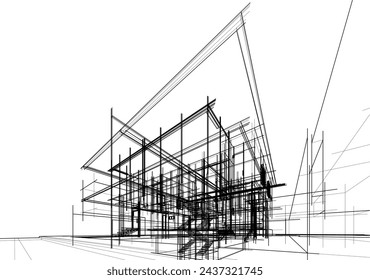 Architectural sketch of a house 3d illustration