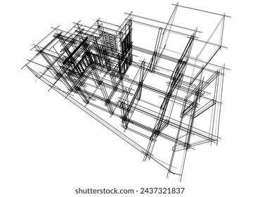 Architectural sketch of a house 3d illustration