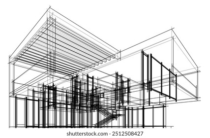 Architectural sketch of a house 3d illustration