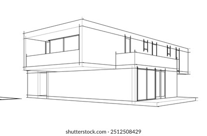 Architectural sketch of a house 3d illustration