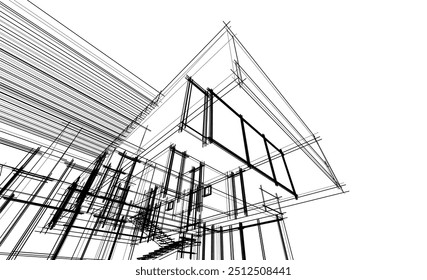 Architectural sketch of a house 3d illustration