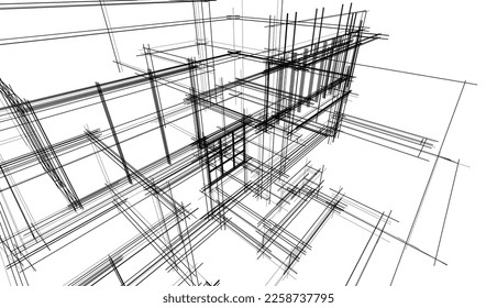Architectural sketch of a house building 3d illustration