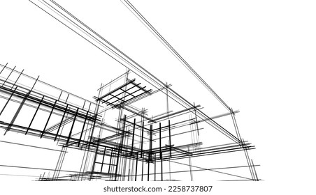 Architectural sketch of a house building 3d illustration