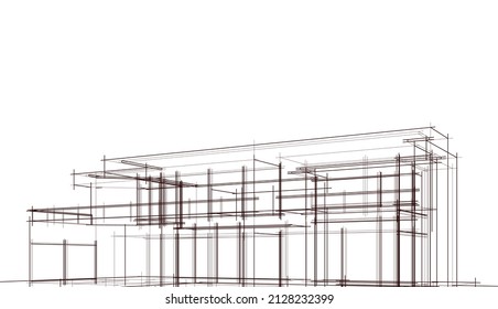 architectural sketch of a house vector 3d rendering 