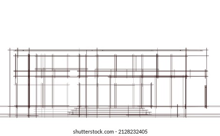 architectural sketch of a house vector 3d rendering 
