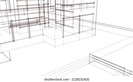 architectural sketch of a house vector 3d rendering 