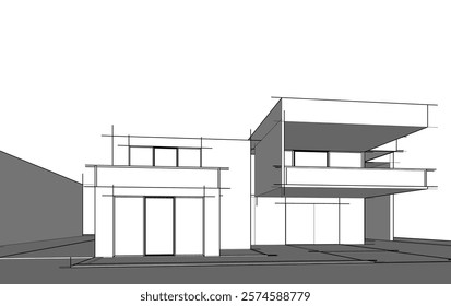 Architectural sketch of a house vector drawing