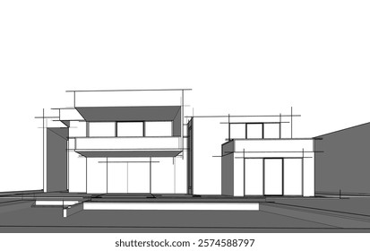 Architectural sketch of a house vector drawing