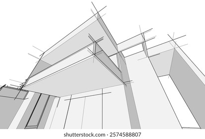 Architectural sketch of a house vector drawing