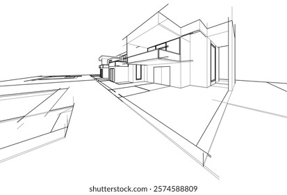 Architectural sketch of a house vector drawing