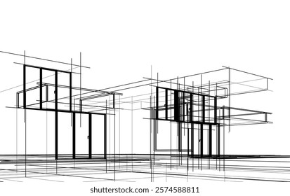Architectural sketch of a house vector drawing