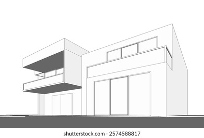 Architectural sketch of a house vector drawing