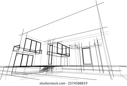 Architectural sketch of a house vector drawing