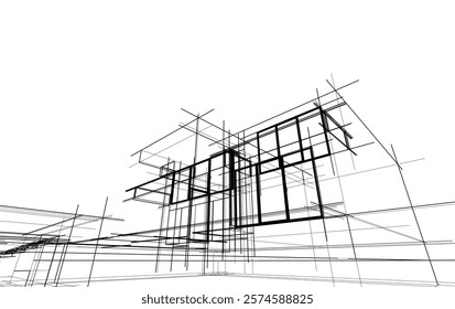 Architectural sketch of a house vector drawing