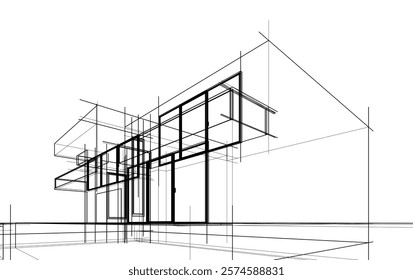 Architectural sketch of a house vector drawing