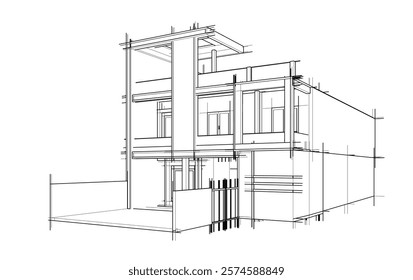 Architectural sketch of a house vector drawing