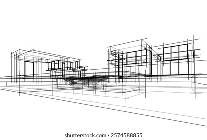 Architectural sketch of a house vector drawing