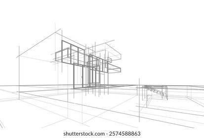 Architectural sketch of a house vector drawing